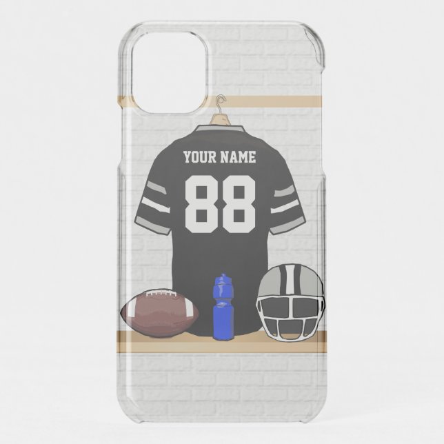 Personalized Black and Silver Gray Football Jersey Uncommon iPhone Case (Back)