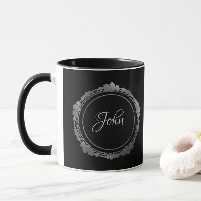 Personalized black and silver mug (With Donut)