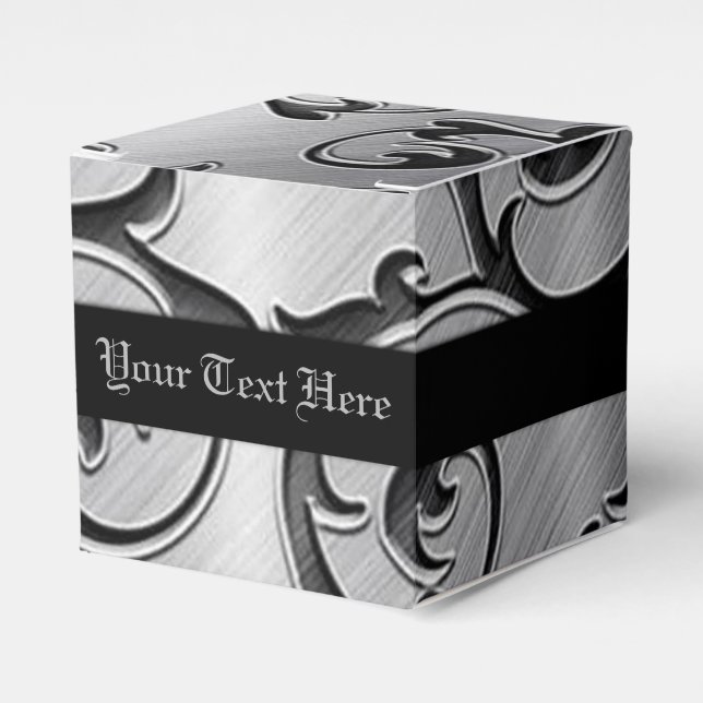 Personalized Black and Silver Pattern Favor Box (Front Side)