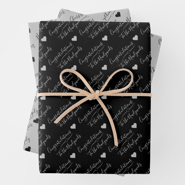 Personalized Black and Silver Wedding, Anniversary Wrapping Paper Sheets (In situ)