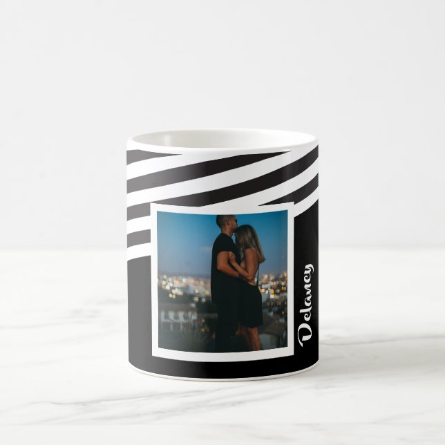 Personalized Black and Striped Pattern Photo Coffee Mug (Center)