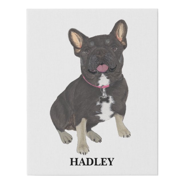 Personalized Black and Tan Frenchie French Bulldog Faux Canvas Print (Front)