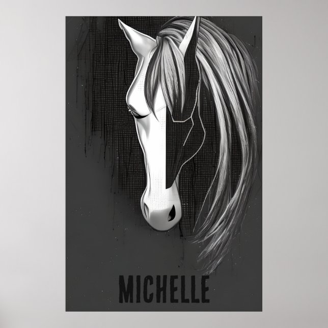 Personalized Black and White Abstract Horse Poster (Front)