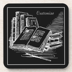 Personalized Black And White Academia Beverage Coaster