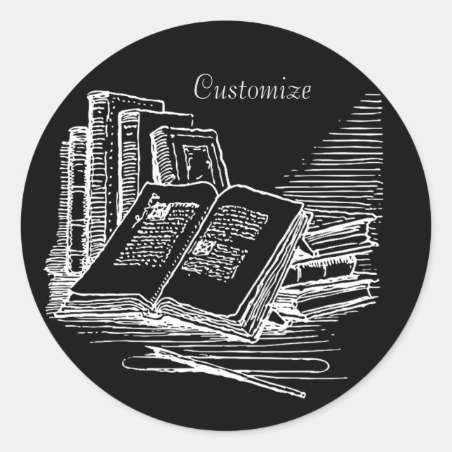Personalized  Black And White Academia  Classic Round Sticker (Front)