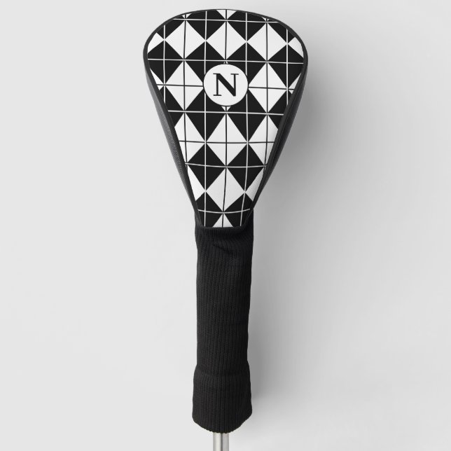 Personalized Black and White Argyle Pattern      Golf Head Cover (Front)