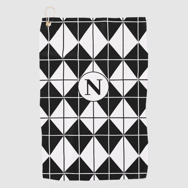 Personalized Black and White Argyle Pattern       Golf Towel (Front)
