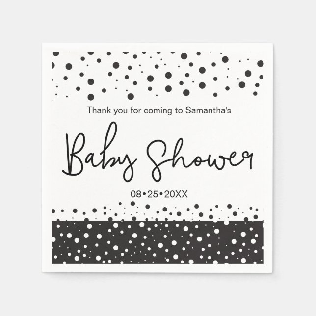 "Personalized" Black and white, Baby Shower Napkins (Front)
