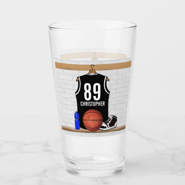 Personalized Black and White Basketball Jersey Bac Glass (Front)