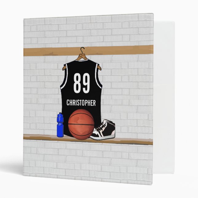 Personalized Black and White Basketball Jersey Binder (Front/Inside)
