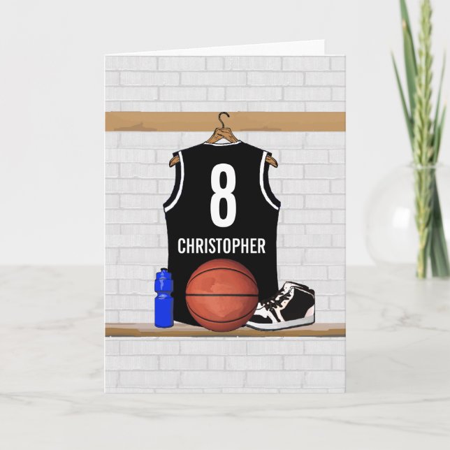 Personalized Black and White Basketball Jersey Card (Front)