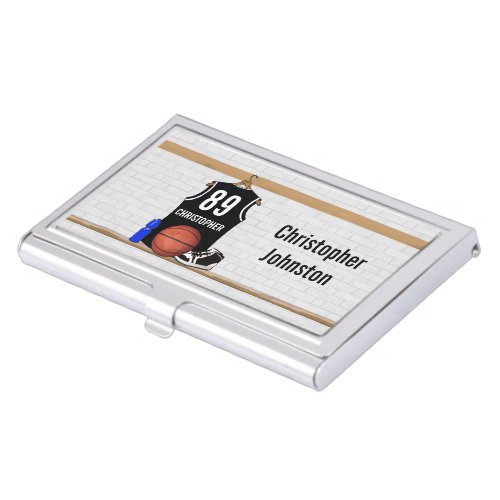 Personalized Black and White Basketball Jersey Case For Business Cards