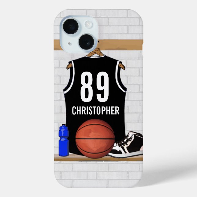 Personalized Black and White Basketball Jersey Case-Mate iPhone Case (Back)