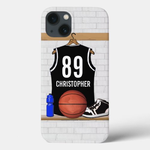 Personalized Black and White Basketball Jersey iPhone 13 Case