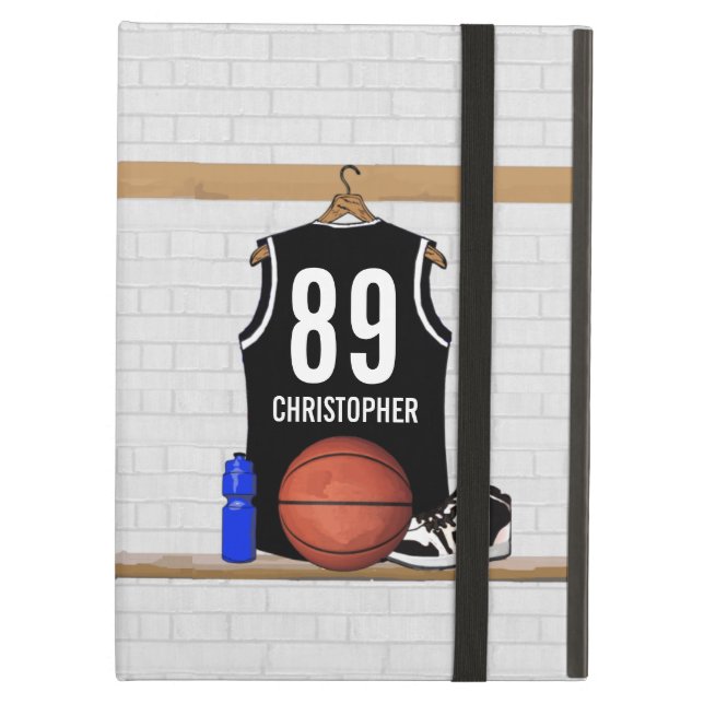 Personalized Black and White Basketball Jersey Cover For iPad Air (Front Closed)