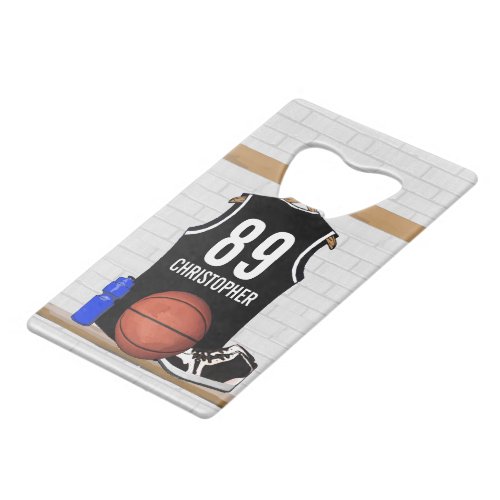 Personalized Black and White Basketball Jersey Credit Card Bottle Opener