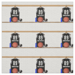 Personalized Black and White Basketball Jersey Fabric