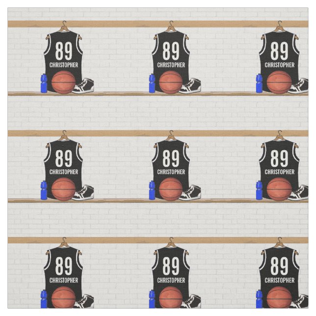 Personalized Black and White Basketball Jersey Fabric (Swatch)