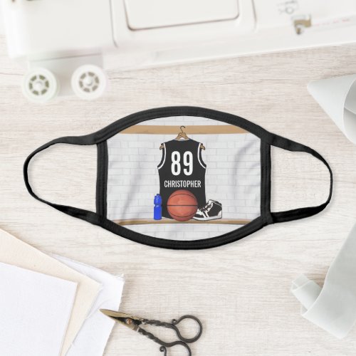 Personalized Black and White Basketball Jersey Face Mask