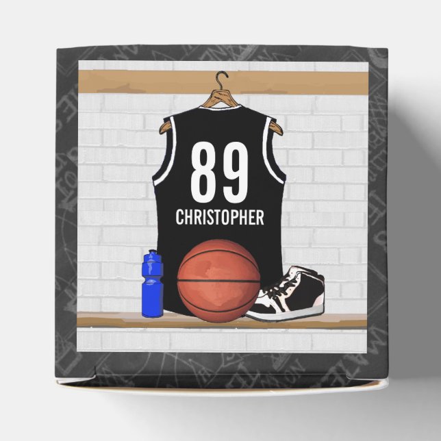 Personalized Black and White Basketball Jersey Favor Boxes (Top)