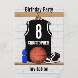 Personalized Black and White Basketball Jersey Invitation