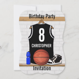 Personalized Black and White Basketball Jersey Invitation