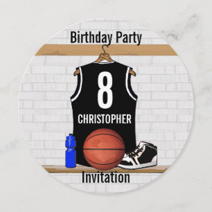 Personalized Black and White Basketball Jersey Invitation