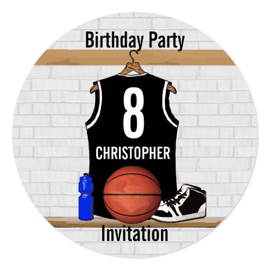 Personalized Black and White Basketball Jersey Invitation