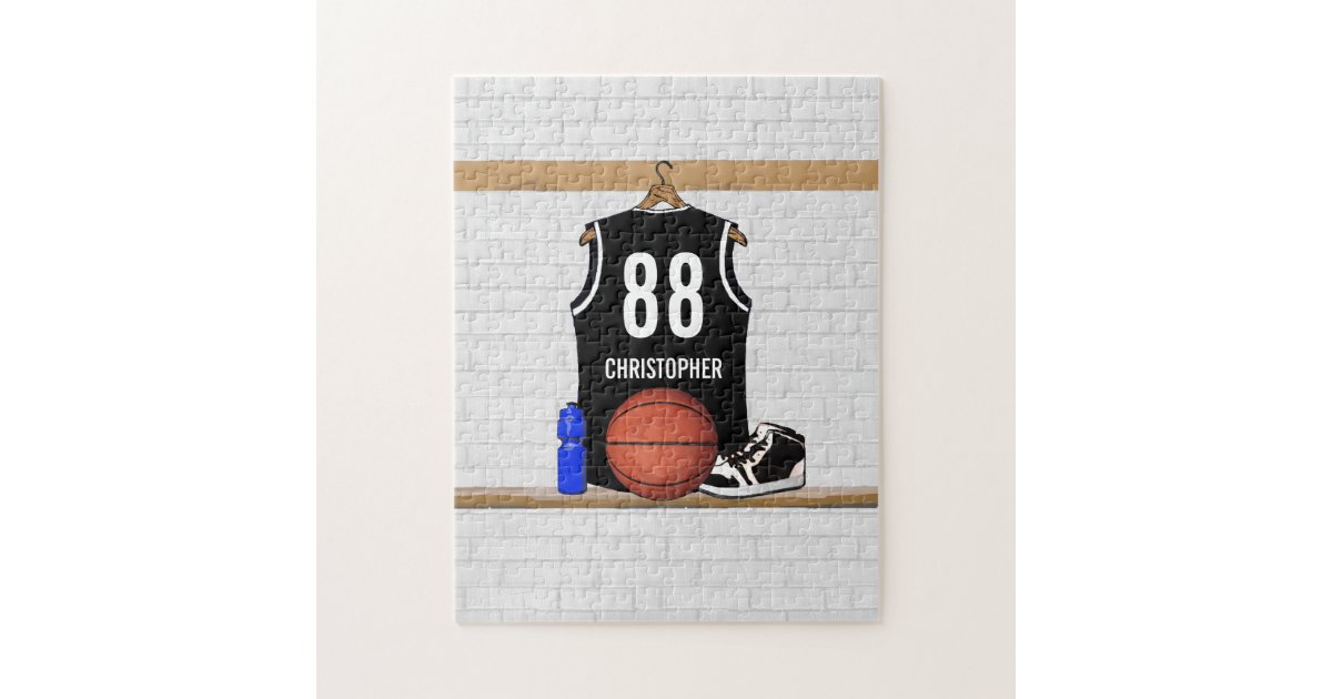 Personalized Black And White Basketball Jersey Jigsaw Puzzle
