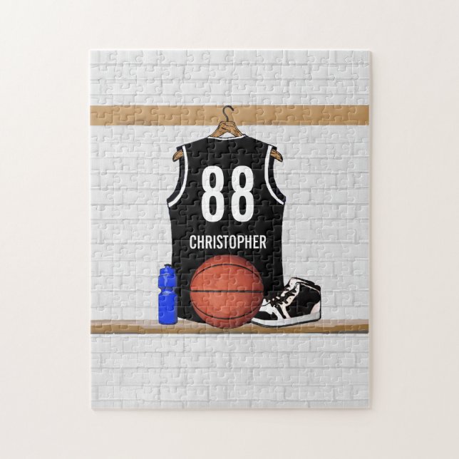 Personalized Black and White Basketball Jersey Jigsaw Puzzle (Vertical)