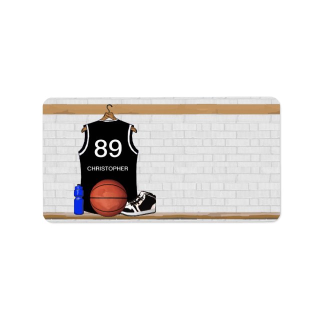 Personalized Black and White Basketball Jersey Label (Front)