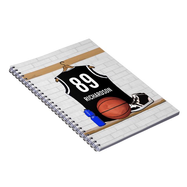 Personalized Black and White Basketball Jersey Notebook (Right Side)