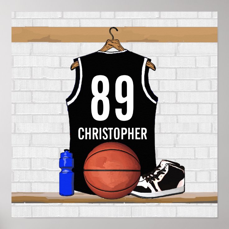 Personalized Black and White Basketball Jersey Poster Zazzle