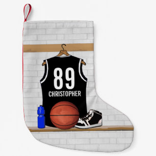 Personalized Black and White Basketball Jersey Small Christmas Stocking