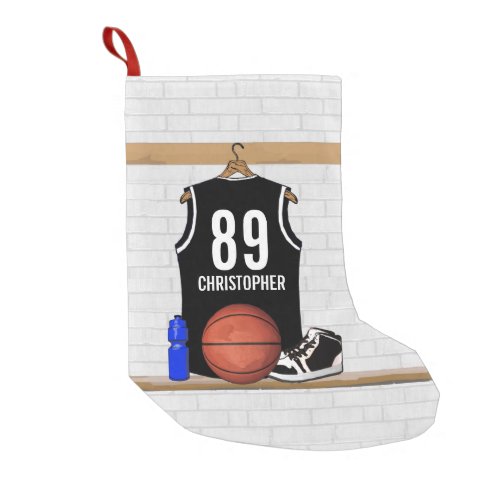 Personalized Black and White Basketball Jersey Small Christmas Stocking