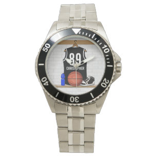 Personalized Black and White Basketball Jersey Watch