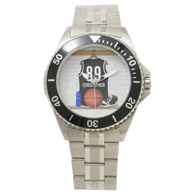 Personalized Black and White Basketball Jersey Watch (Front)