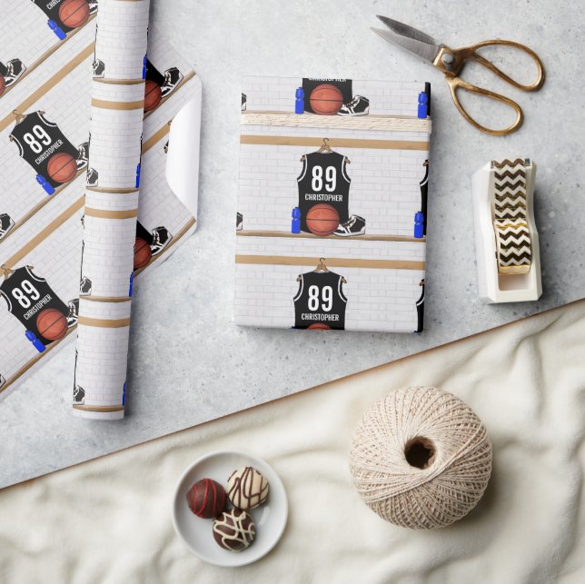 Personalized Black and White Basketball Jersey Wrapping Paper (Crafts)