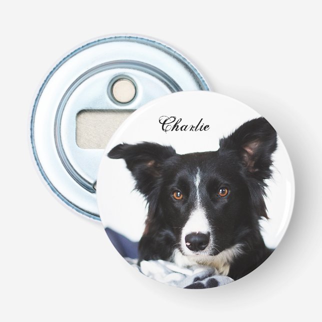 Personalized Black and White Border Collie Bottle Opener (Front)