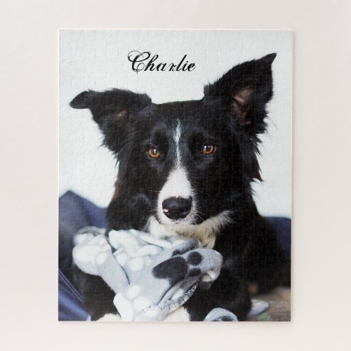 Personalized Black and White Border Collie Jigsaw Puzzle