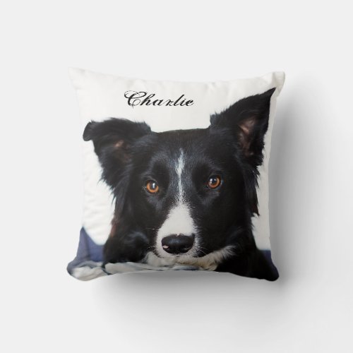 Personalized Black and White Border Collie Throw Pillow