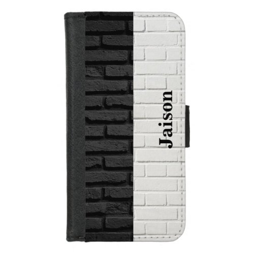 Personalized Black and White Brick Wall iPhone 87 Wallet Case