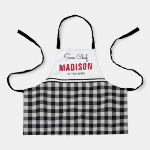 Personalized Black and White Buffalo Plaid Kids Apron