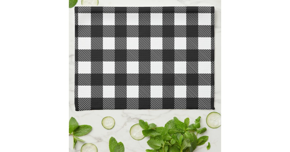 Personalized Black and White Buffalo Plaid Kitchen Kitchen Towel Zazzle