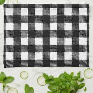 Personalized Black and White Buffalo Plaid Kitchen Towel