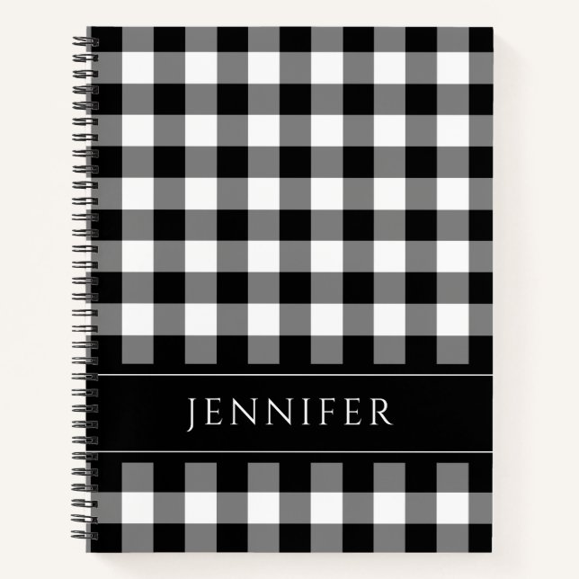Personalized Black And White Buffalo Plaid Notebook (Front)