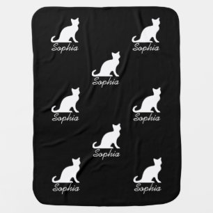 Personalized black and white cat baby blanket