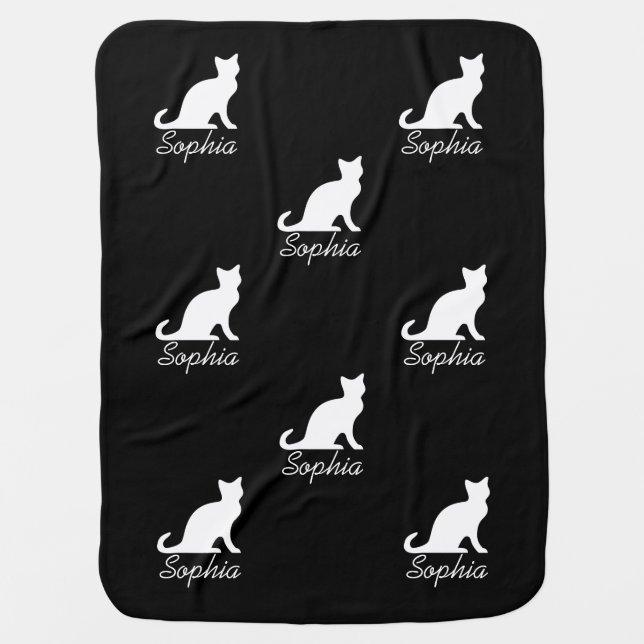 Personalized black and white cat baby blanket (Front)