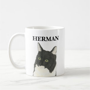 Personalized Black and White Cat Beverage Coaster Coffee Mug