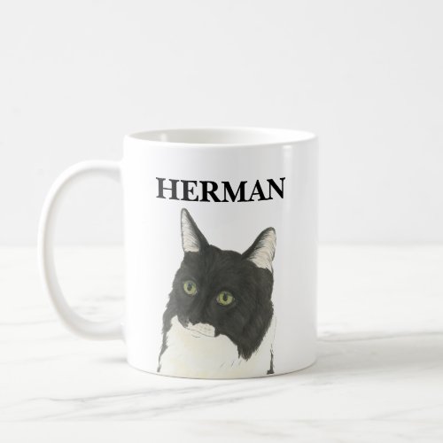 Personalized Black and White Cat Beverage Coaster Coffee Mug